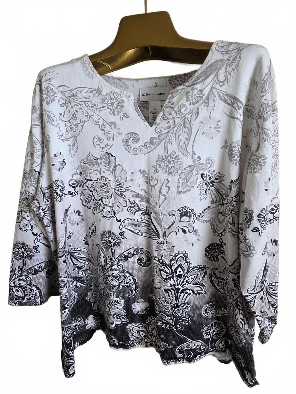 Alfred Dunner XL Traditional Floral Print Cotton V-Neck Blouse